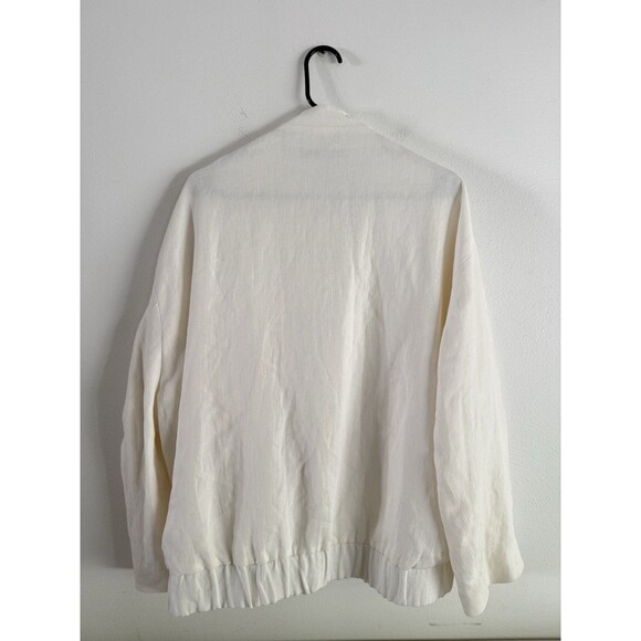 Zara Oversized Linen Blend Bomber Jacket Women Size M Ivory Pockets New - Picture 4 of 14